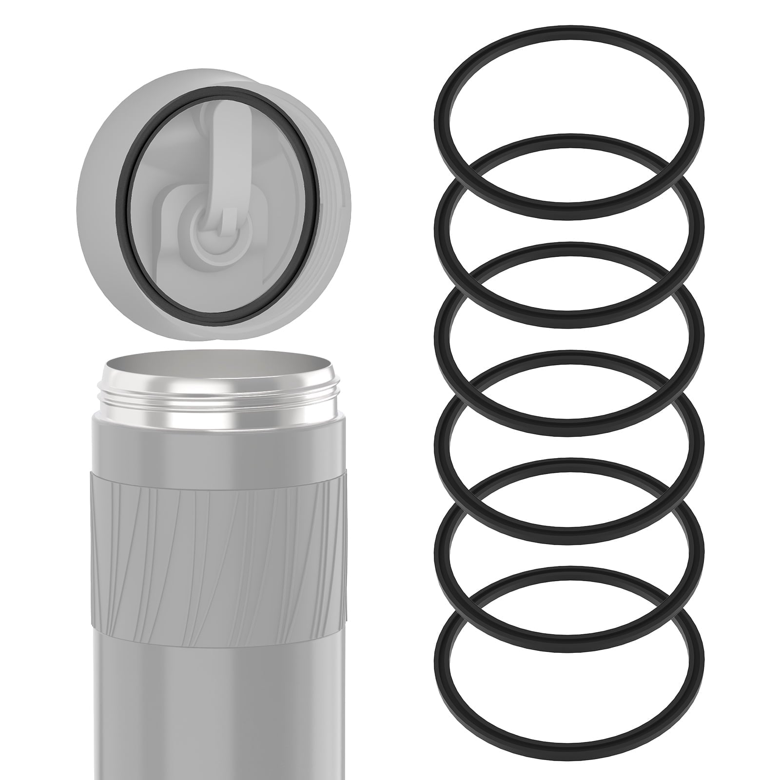Linkidea 6 Pack Water Bottle Gasket Replacement Compatible with Contigo Byron Snapseal Travel Mug 16oz/20oz, Silicone O Ring Leak Proof Rubber Seal with Tweezer for Bottle Lid, Black Edition-ZVS1