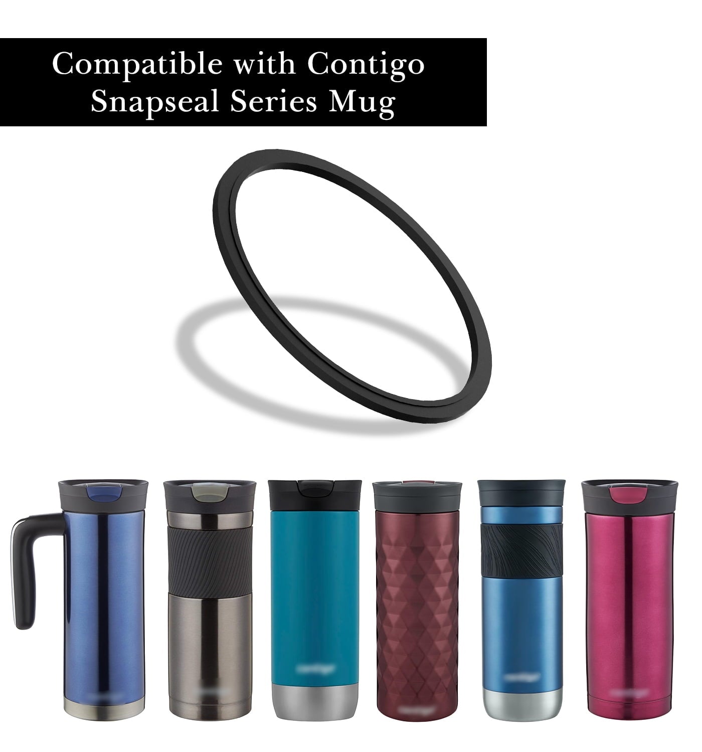Linkidea 6 Pack Water Bottle Gasket Replacement Compatible with Contigo Byron Snapseal Travel Mug 16oz/20oz, Silicone O Ring Leak Proof Rubber Seal with Tweezer for Bottle Lid, Black Edition-ZVS1
