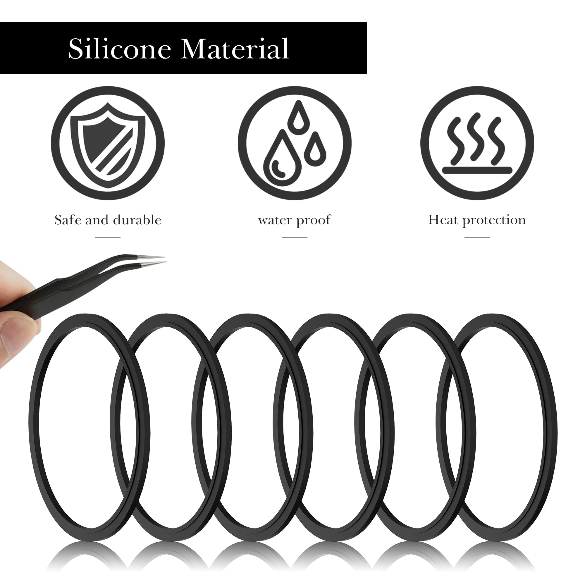Linkidea 6 Pack Water Bottle Gasket Replacement Compatible with Contigo Byron Snapseal Travel Mug 16oz/20oz, Silicone O Ring Leak Proof Rubber Seal with Tweezer for Bottle Lid, Black Edition-ZVS1