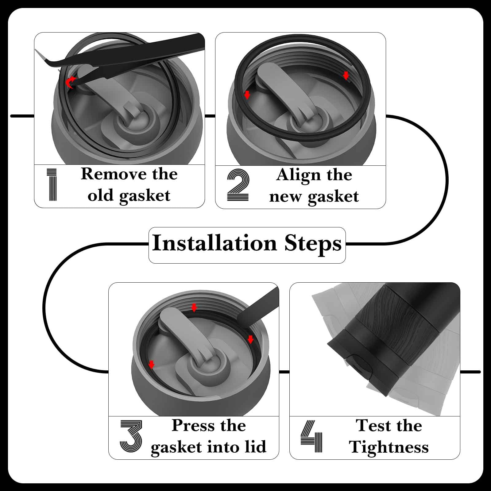 Linkidea 6 Pack Water Bottle Gasket Replacement Compatible with Contigo Byron Snapseal Travel Mug 16oz/20oz, Silicone O Ring Leak Proof Rubber Seal with Tweezer for Bottle Lid, Black Edition-ZVS1
