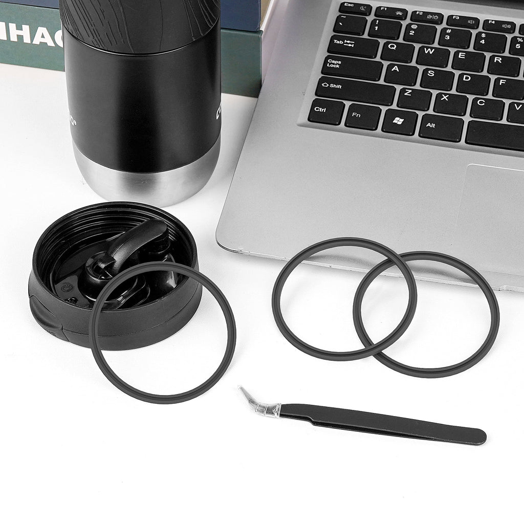Linkidea 6 Pack Water Bottle Gasket Replacement Compatible with Contigo Byron Snapseal Travel Mug 16oz/20oz, Silicone O Ring Leak Proof Rubber Seal with Tweezer for Bottle Lid, Black Edition-ZVS1