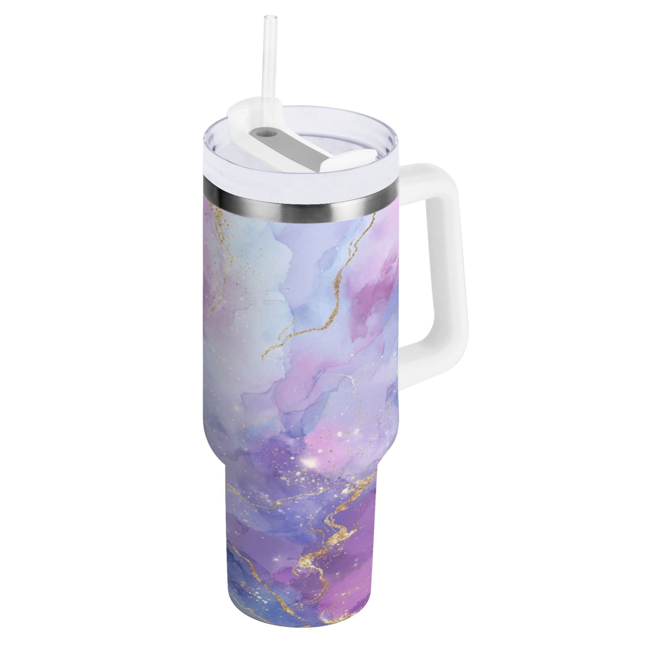 40 oz Insulated Stainless Steel Tumbler Double Wall Stainless Steel Tumbler with 2-Way Drinking Pink and Blue Marble Texture Edition-9U9P
