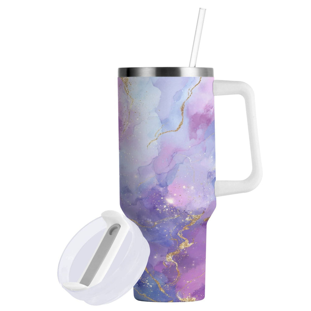 40 oz Insulated Stainless Steel Tumbler Double Wall Stainless Steel Tumbler with 2-Way Drinking Pink and Blue Marble Texture Edition-9U9P