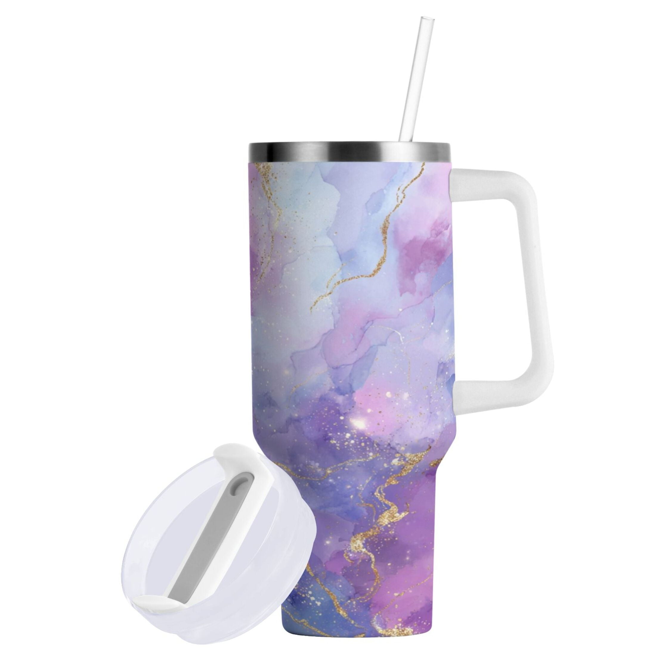 40 oz Insulated Stainless Steel Tumbler Double Wall Stainless Steel Tumbler with 2-Way Drinking Pink and Blue Marble Texture Edition-9U9P