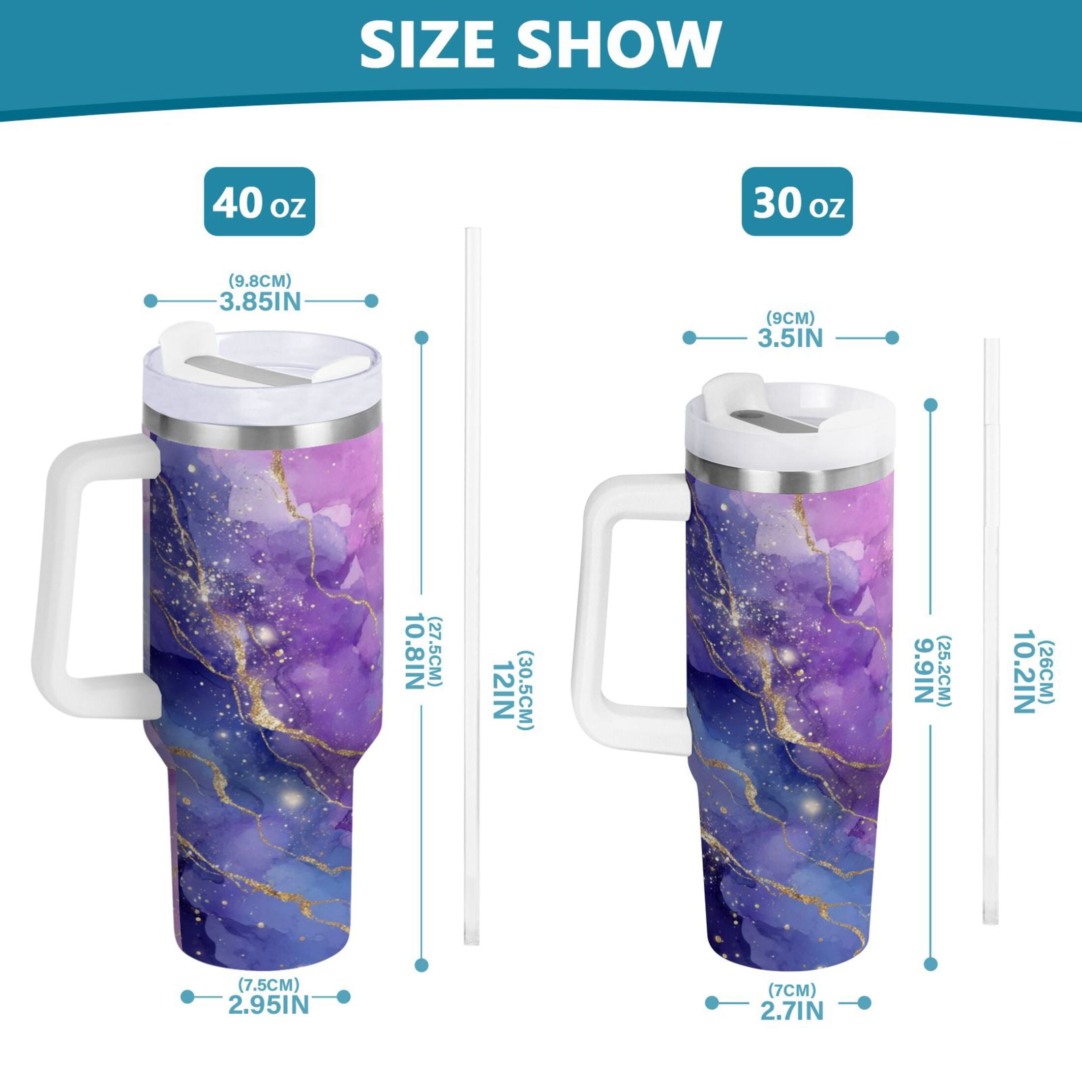 40 oz Insulated Stainless Steel Tumbler Double Wall Stainless Steel Tumbler with 2-Way Drinking Pink and Blue Marble Texture Edition-9U9P