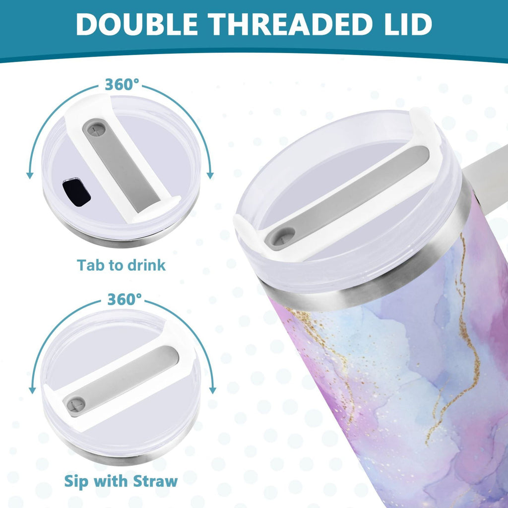 40 oz Insulated Stainless Steel Tumbler Double Wall Stainless Steel Tumbler with 2-Way Drinking Pink and Blue Marble Texture Edition-9U9P