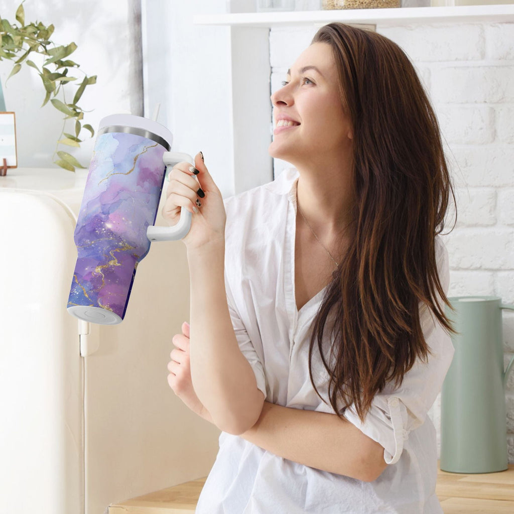 40 oz Insulated Stainless Steel Tumbler Double Wall Stainless Steel Tumbler with 2-Way Drinking Pink and Blue Marble Texture Edition-9U9P