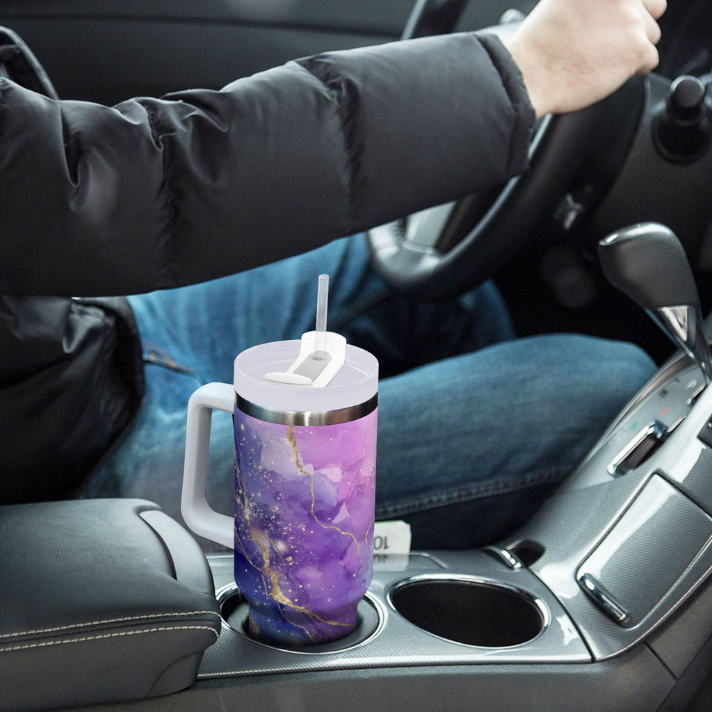 40 oz Insulated Stainless Steel Tumbler Double Wall Stainless Steel Tumbler with 2-Way Drinking Pink and Blue Marble Texture Edition-9U9P