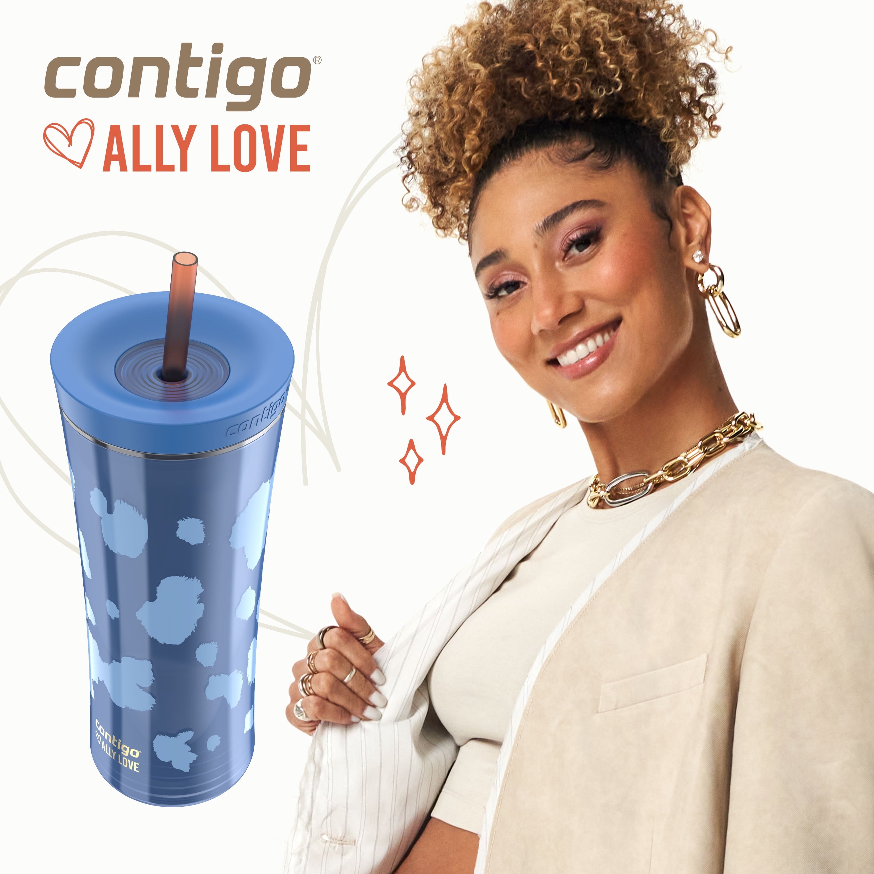 Contigo 20oz Shake &amp; Go Tumbler, Plastic with Straw, Stellar Jay Cowhide Couture Edition-504M