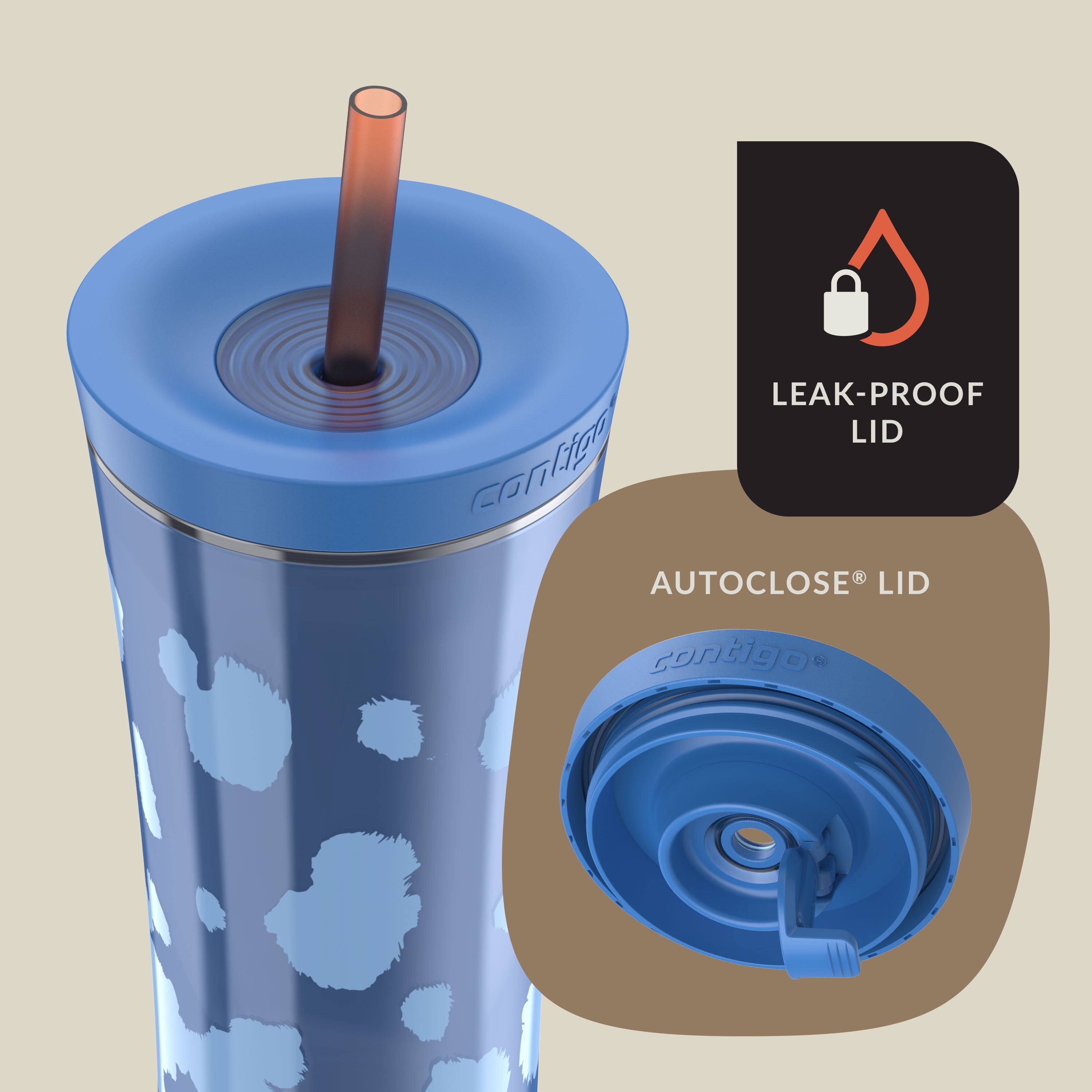 Contigo 20oz Shake &amp; Go Tumbler, Plastic with Straw, Stellar Jay Cowhide Couture Edition-504M