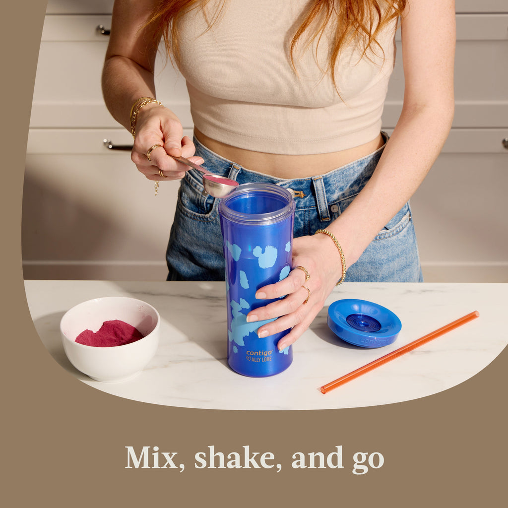 Contigo 20oz Shake &amp; Go Tumbler, Plastic with Straw, Stellar Jay Cowhide Couture Edition-504M