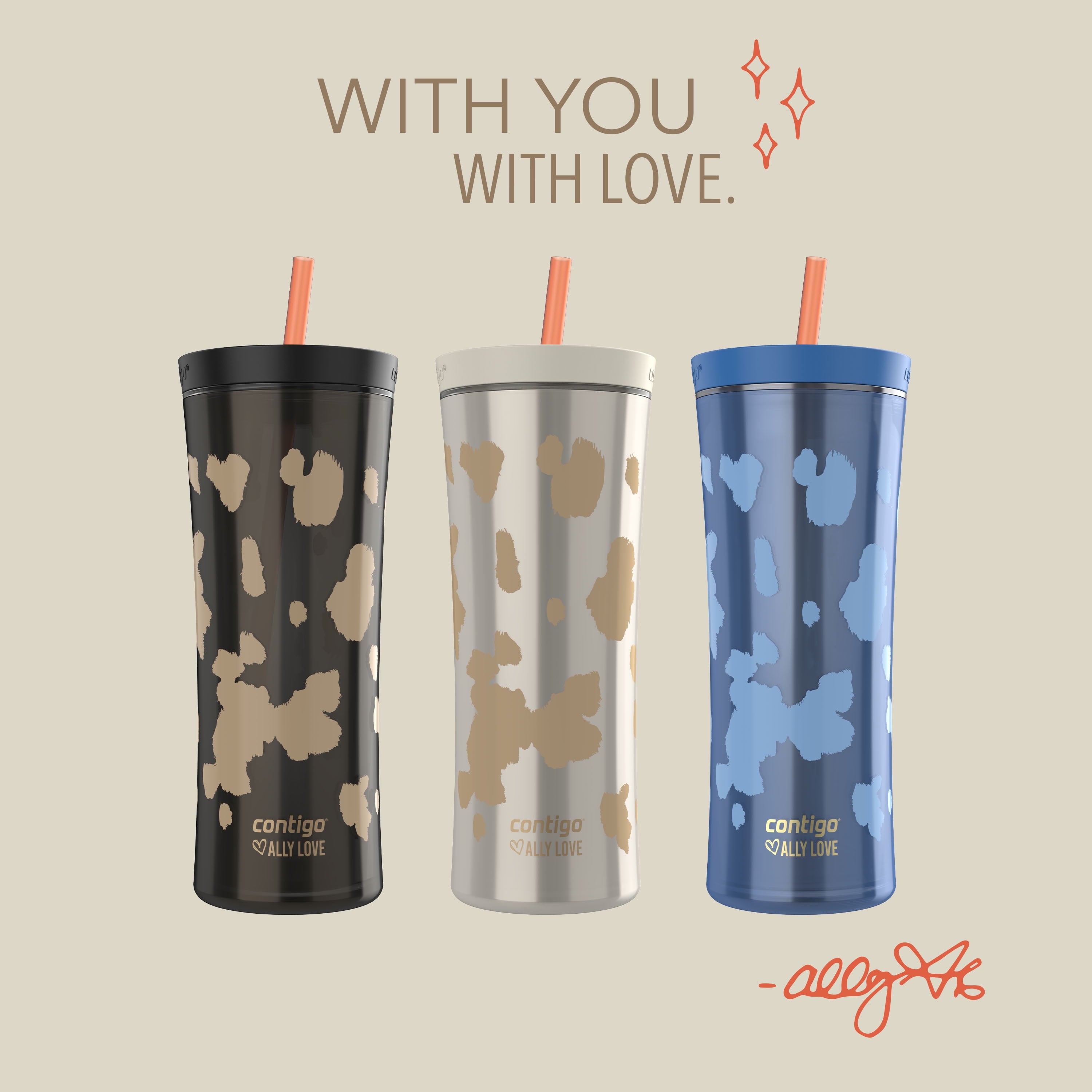 Contigo 20oz Shake &amp; Go Tumbler, Plastic with Straw, Stellar Jay Cowhide Couture Edition-504M