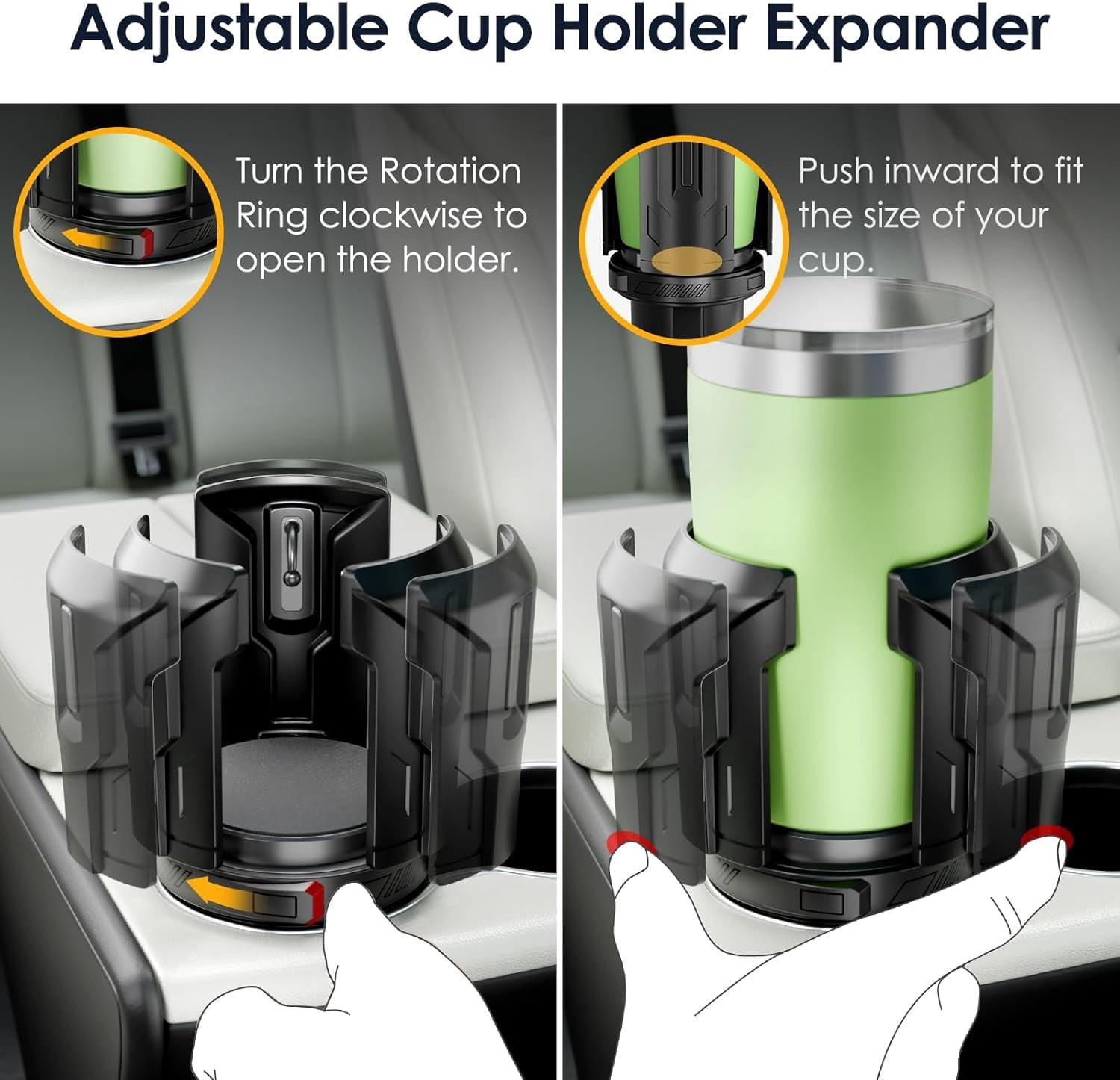 Cup Holder Expander: One-Button Open, Universal, Adjustable Holder(Diameter 2.6"- 4.8"), Cup Holder Expander for , , Nalgene, Takeya, Camelbak, Ramblers, , Tumblers, Mugs Edition-9E9K