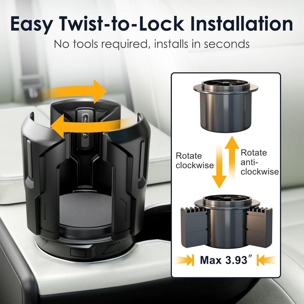Cup Holder Expander: One-Button Open, Universal, Adjustable Holder(Diameter 2.6"- 4.8"), Cup Holder Expander for , , Nalgene, Takeya, Camelbak, Ramblers, , Tumblers, Mugs Edition-9E9K