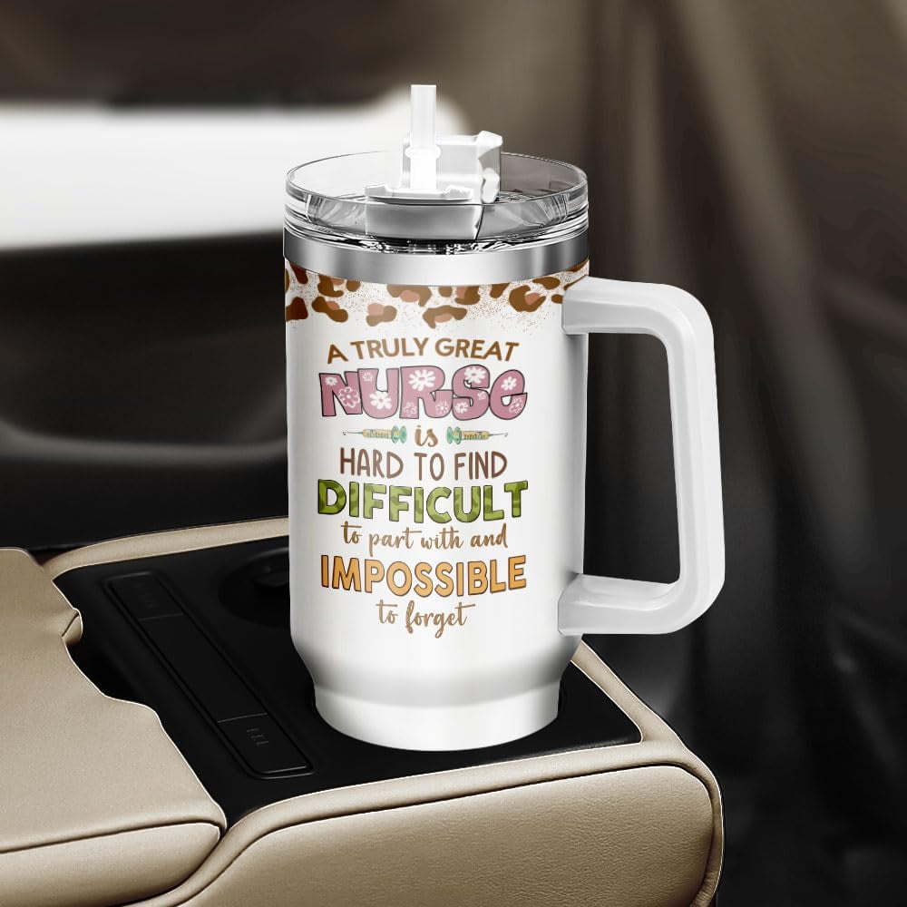 Tumbler 40 Oz With Handle Lid And Straw, Nurse Gifts, Black Camo White Engraved Print Travel Nurses Tumblers Handle Funny Cups Nursing For, Great Nurse Rainbow Daisy Flower Edition-CQH4