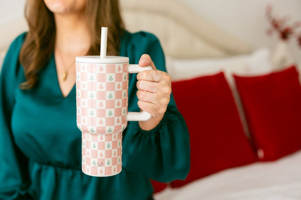 Simple Modern 30 fl oz Insulated Stainless Steel Trek Tumbler with Straw Lid | Seaglass Sage and Cream Checkmate Edition-16A6