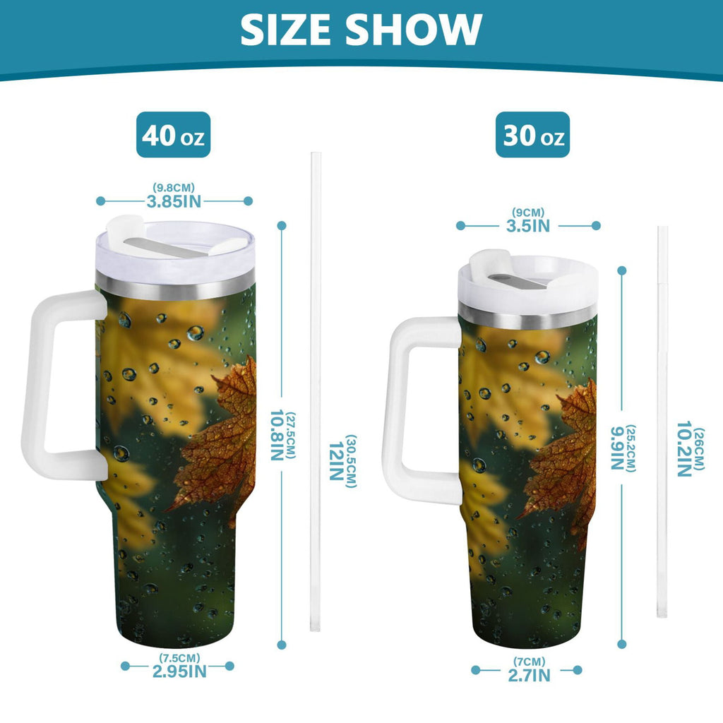 30 oz Insulated Stainless Steel Tumbler Double Wall Stainless Steel Tumbler with 2-Way Drinking Leaves with Water Droplets Edition-4Z0Q