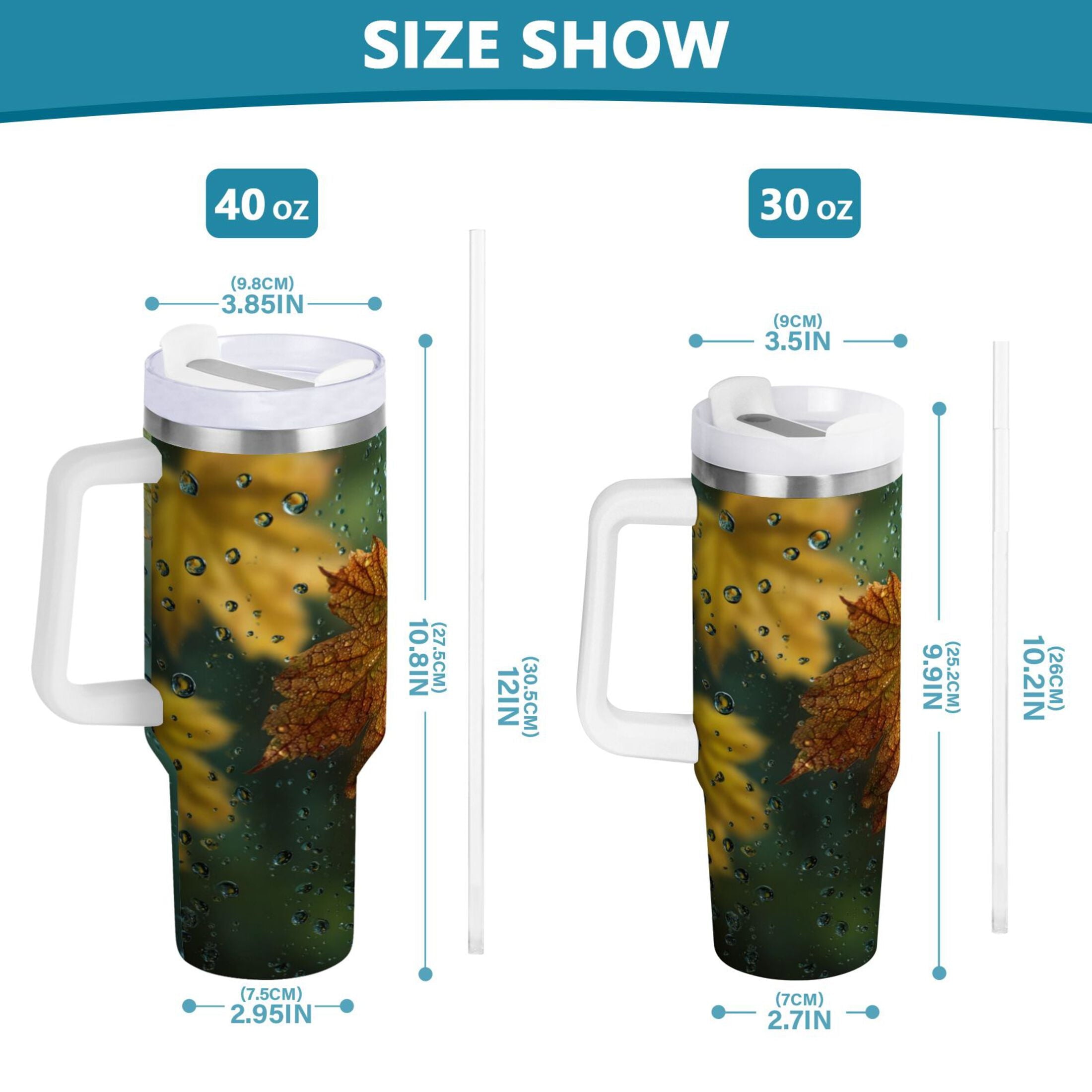 30 oz Insulated Stainless Steel Tumbler Double Wall Stainless Steel Tumbler with 2-Way Drinking Leaves with Water Droplets Edition-4Z0Q
