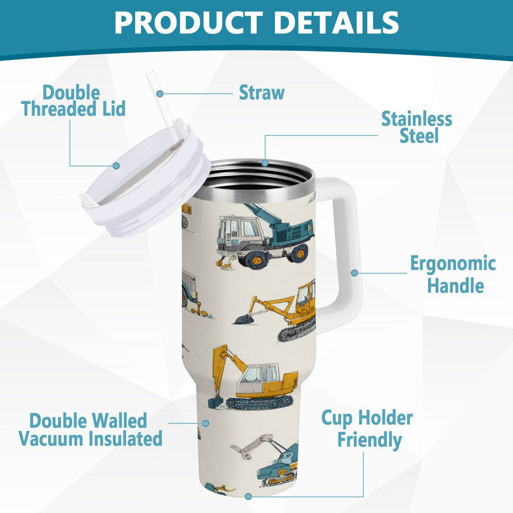 30 oz Insulated Stainless Steel Tumbler Double Wall Stainless Steel Tumbler with 2-Way Drinking Engineering Vehicle Pattern Edition-3CG3