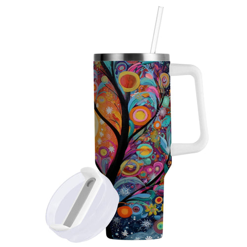 30 oz Insulated Stainless Steel Tumbler Double Wall Stainless Steel Tumbler with 2-Way Drinking Beautiful Abstract Tree Painting Edition-26K1