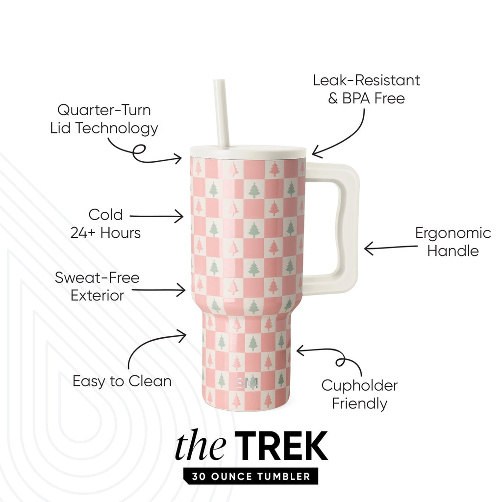 Simple Modern 30 fl oz Insulated Stainless Steel Trek Tumbler with Straw Lid | Seaglass Sage and Cream Checkmate Edition-16A6