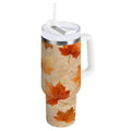 40 oz Insulated Stainless Steel Tumbler Double Wall Stainless Steel Tumbler with 2-Way Drinking Orange Autumn Leaves Pattern Edition-3B9M