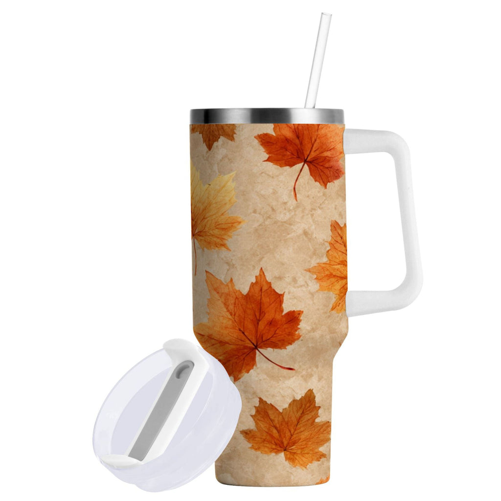 40 oz Insulated Stainless Steel Tumbler Double Wall Stainless Steel Tumbler with 2-Way Drinking Orange Autumn Leaves Pattern Edition-3B9M
