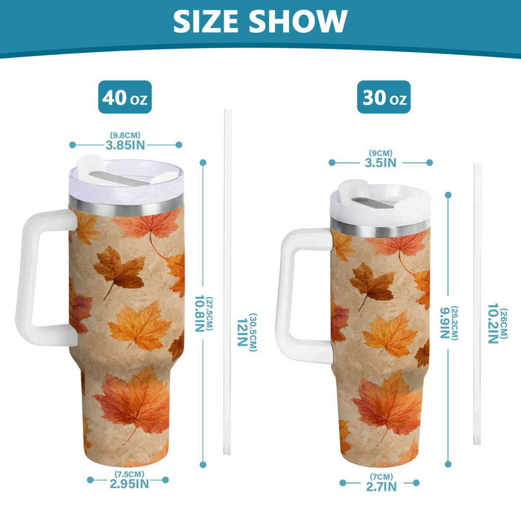 40 oz Insulated Stainless Steel Tumbler Double Wall Stainless Steel Tumbler with 2-Way Drinking Orange Autumn Leaves Pattern Edition-3B9M