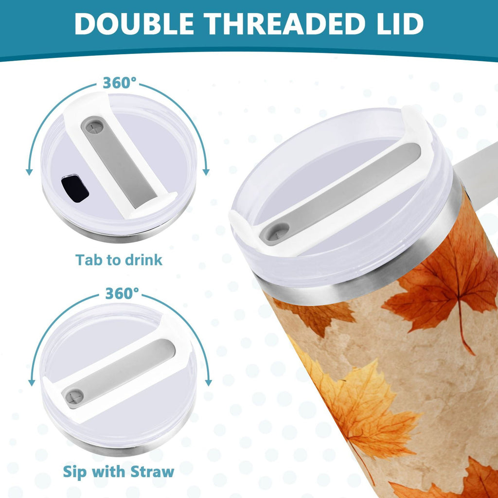 40 oz Insulated Stainless Steel Tumbler Double Wall Stainless Steel Tumbler with 2-Way Drinking Orange Autumn Leaves Pattern Edition-3B9M