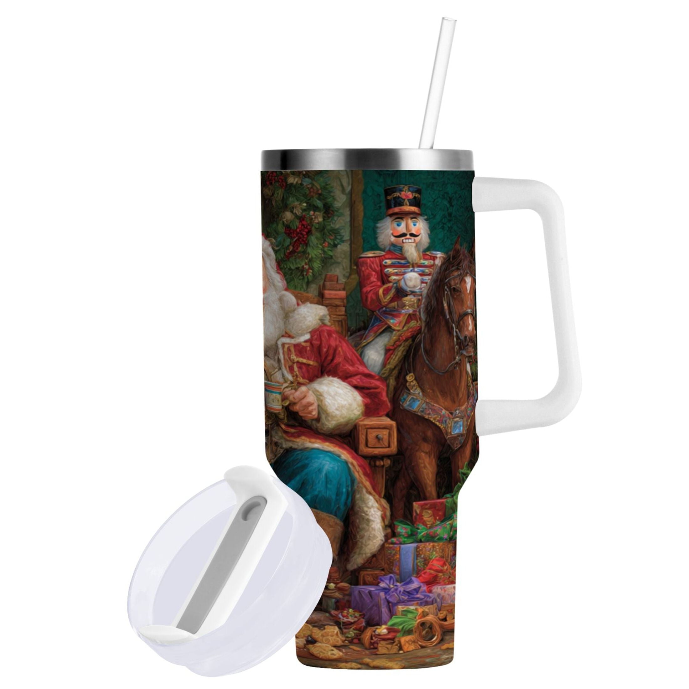 40 oz Insulated Stainless Steel Tumbler Double Wall Stainless Steel Tumbler with 2-Way Drinking Santa Eating Cookies Edition-O2P0
