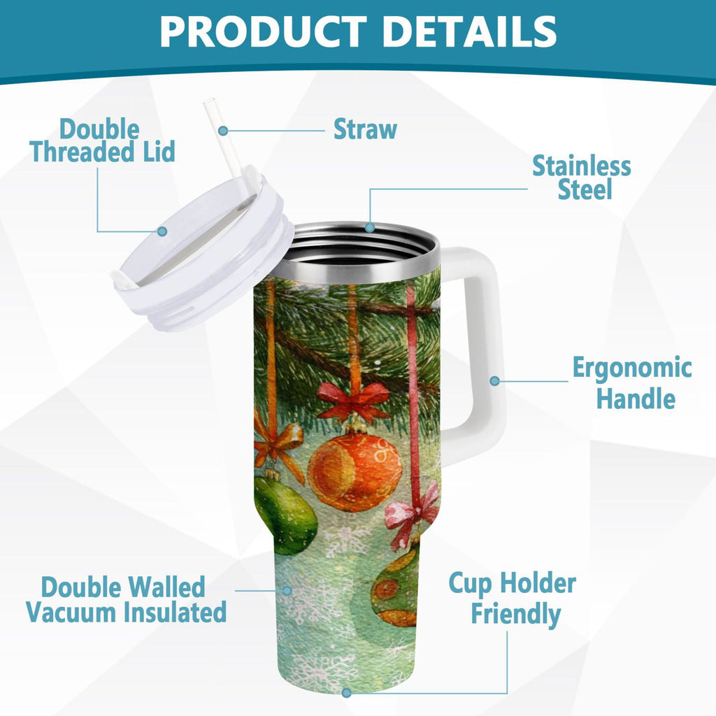 30 oz Insulated Stainless Steel Tumbler Double Wall Stainless Steel Tumbler with 2-Way Drinking Christmas Ornaments Watercolor Painting Edition-MGMU
