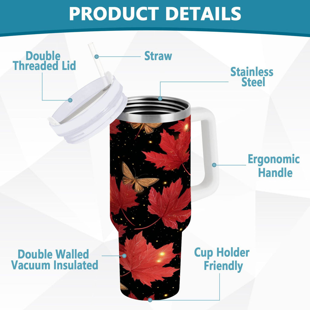 40 oz Insulated Stainless Steel Tumbler Double Wall Stainless Steel Tumbler with 2-Way Drinking Maple Leaves and Fireflies Edition-UWTD