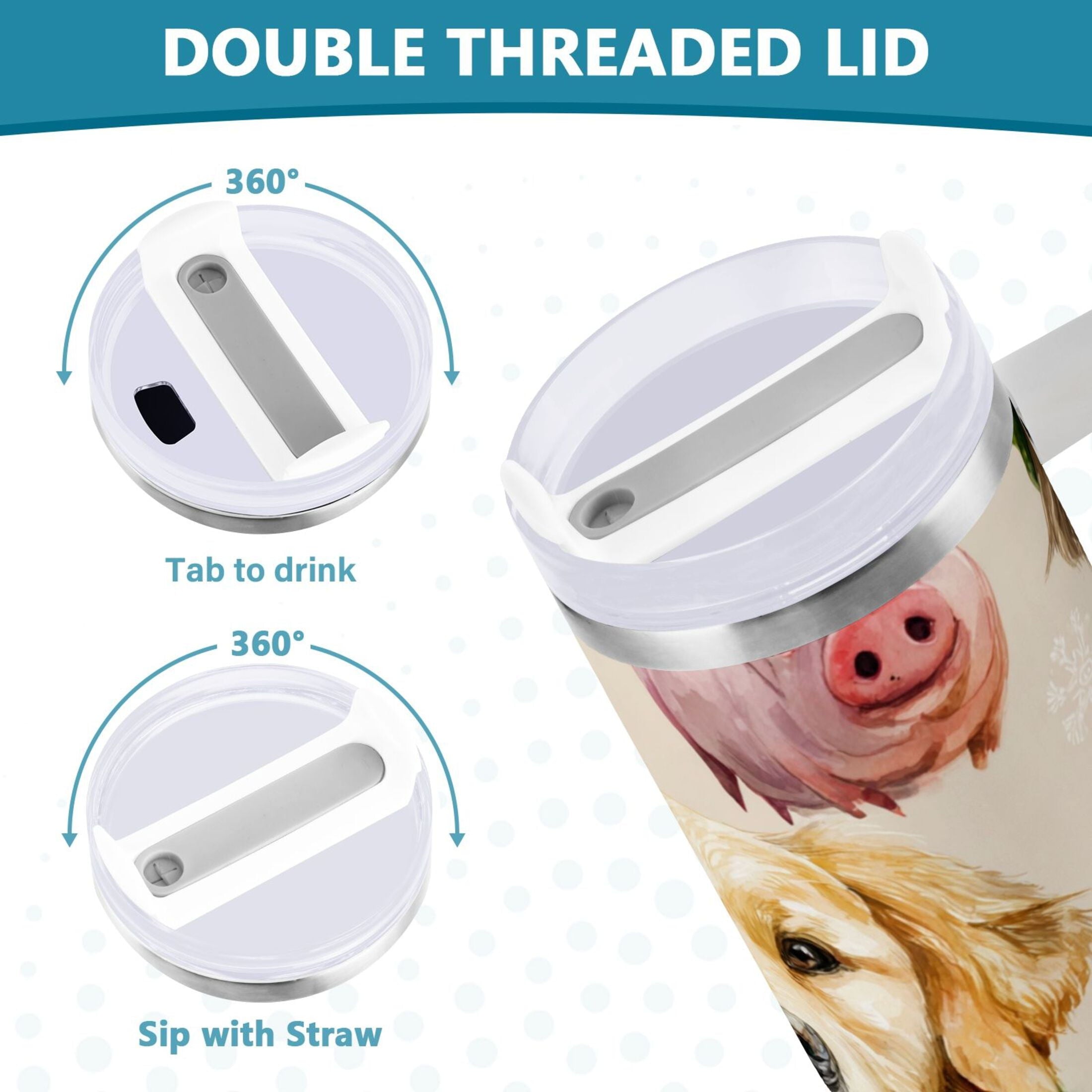 30 oz Insulated Stainless Steel Tumbler Double Wall Stainless Steel Tumbler with 2-Way Drinking Watercolor Animals Pattern Edition-08QW