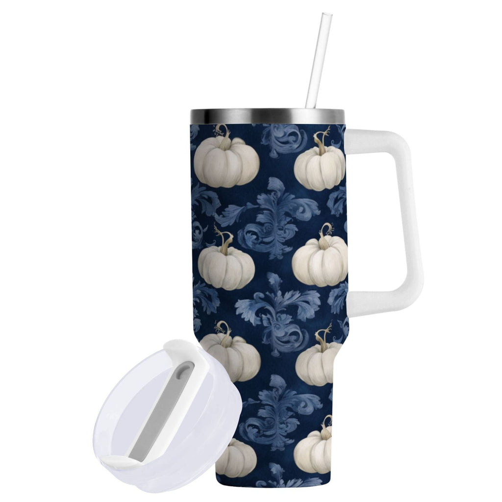 30 oz Insulated Stainless Steel Tumbler Double Wall Stainless Steel Tumbler with 2-Way Drinking Watercolor White Pumpkins Edition-SK1F
