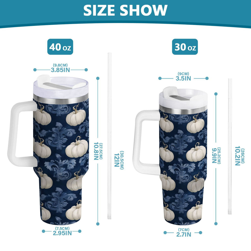 30 oz Insulated Stainless Steel Tumbler Double Wall Stainless Steel Tumbler with 2-Way Drinking Watercolor White Pumpkins Edition-SK1F