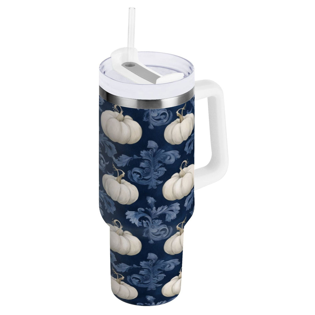 30 oz Insulated Stainless Steel Tumbler Double Wall Stainless Steel Tumbler with 2-Way Drinking Watercolor White Pumpkins Edition-SK1F