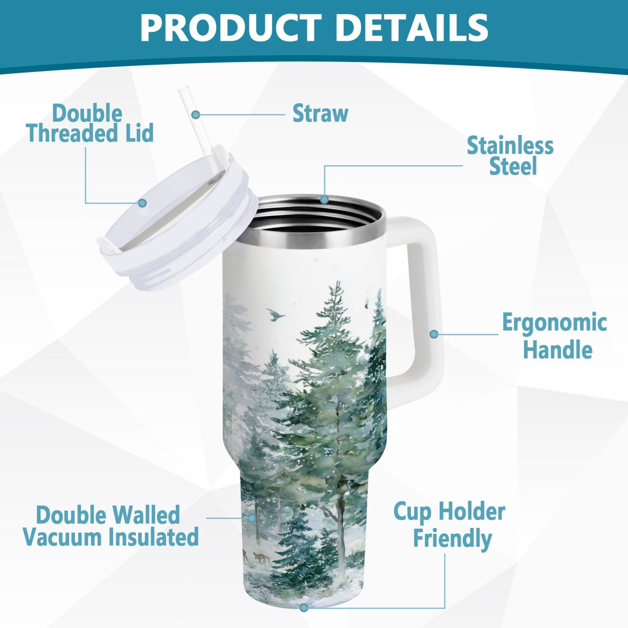 30 oz Insulated Stainless Steel Tumbler Double Wall Stainless Steel Tumbler with 2-Way Drinking Green Snowy Forest Scene Edition-LR1L