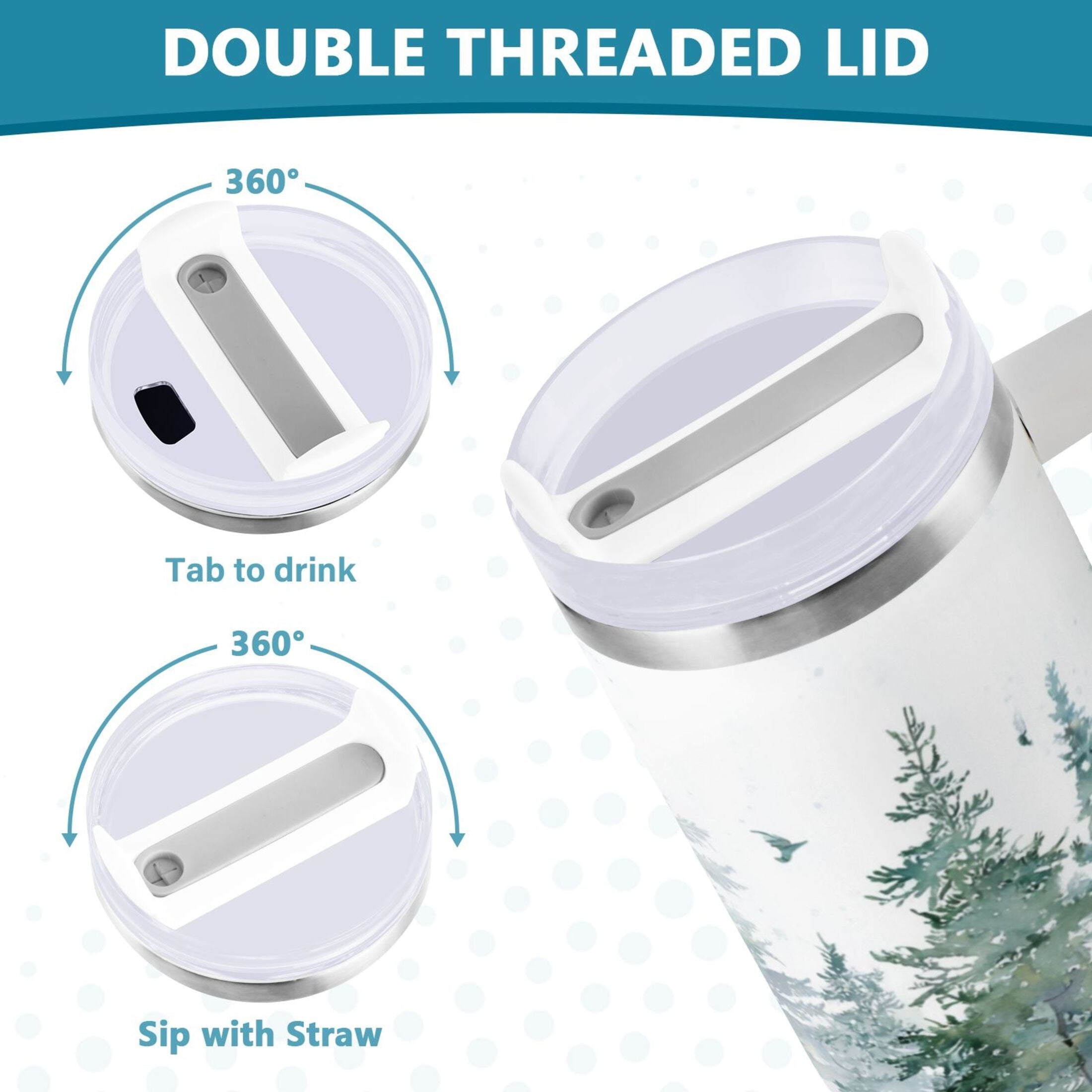 30 oz Insulated Stainless Steel Tumbler Double Wall Stainless Steel Tumbler with 2-Way Drinking Green Snowy Forest Scene Edition-LR1L