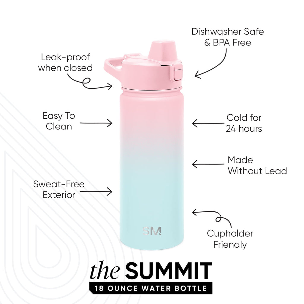 Simple Modern 18 fl oz Insulated Stainless Steel Summit Water Bottle with Covered Silicone Straw Lid | Sweet Taffy Edition-R0X0