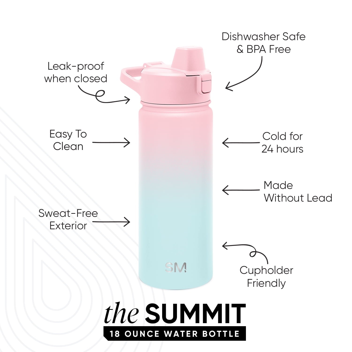 Simple Modern 18 fl oz Insulated Stainless Steel Summit Water Bottle with Covered Silicone Straw Lid | Sweet Taffy Edition-R0X0