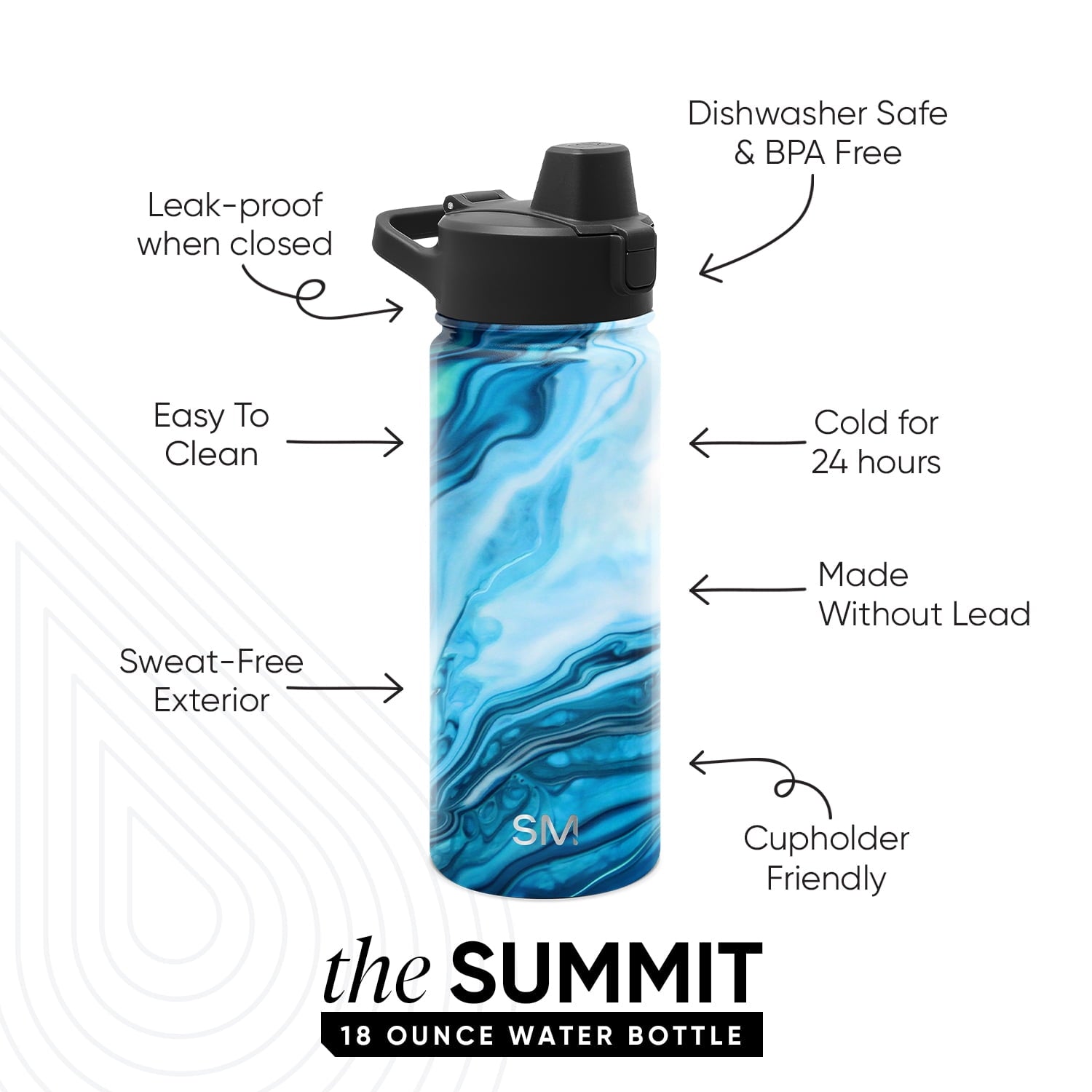 Simple Modern 18 fl oz Insulated Stainless Steel Summit Water Bottle with Covered Silicone Straw Lid | Sweet Taffy Edition-R0X0