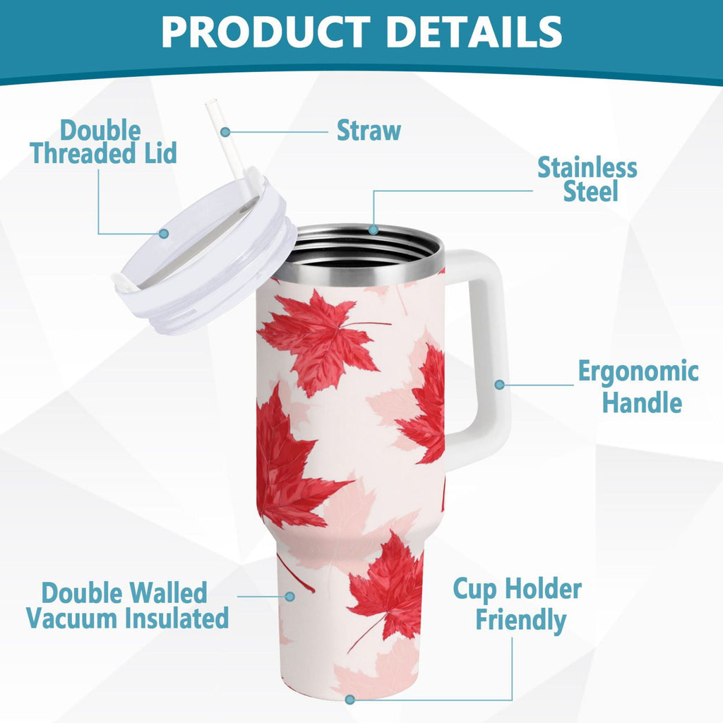40 oz Insulated Stainless Steel Tumbler Double Wall Stainless Steel Tumbler with 2-Way Drinking Red Maple Leaves Pattern Edition-RVAZ