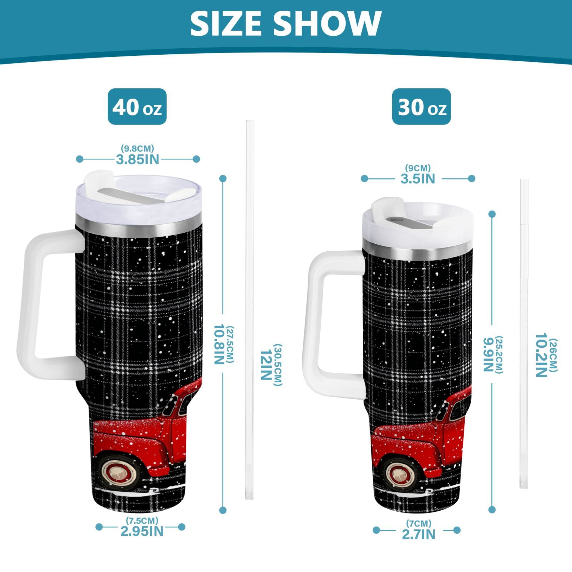 40 oz Insulated Stainless Steel Tumbler Double Wall Stainless Steel Tumbler with 2-Way Drinking Red Truck with Christmas Tree Edition-1SYY