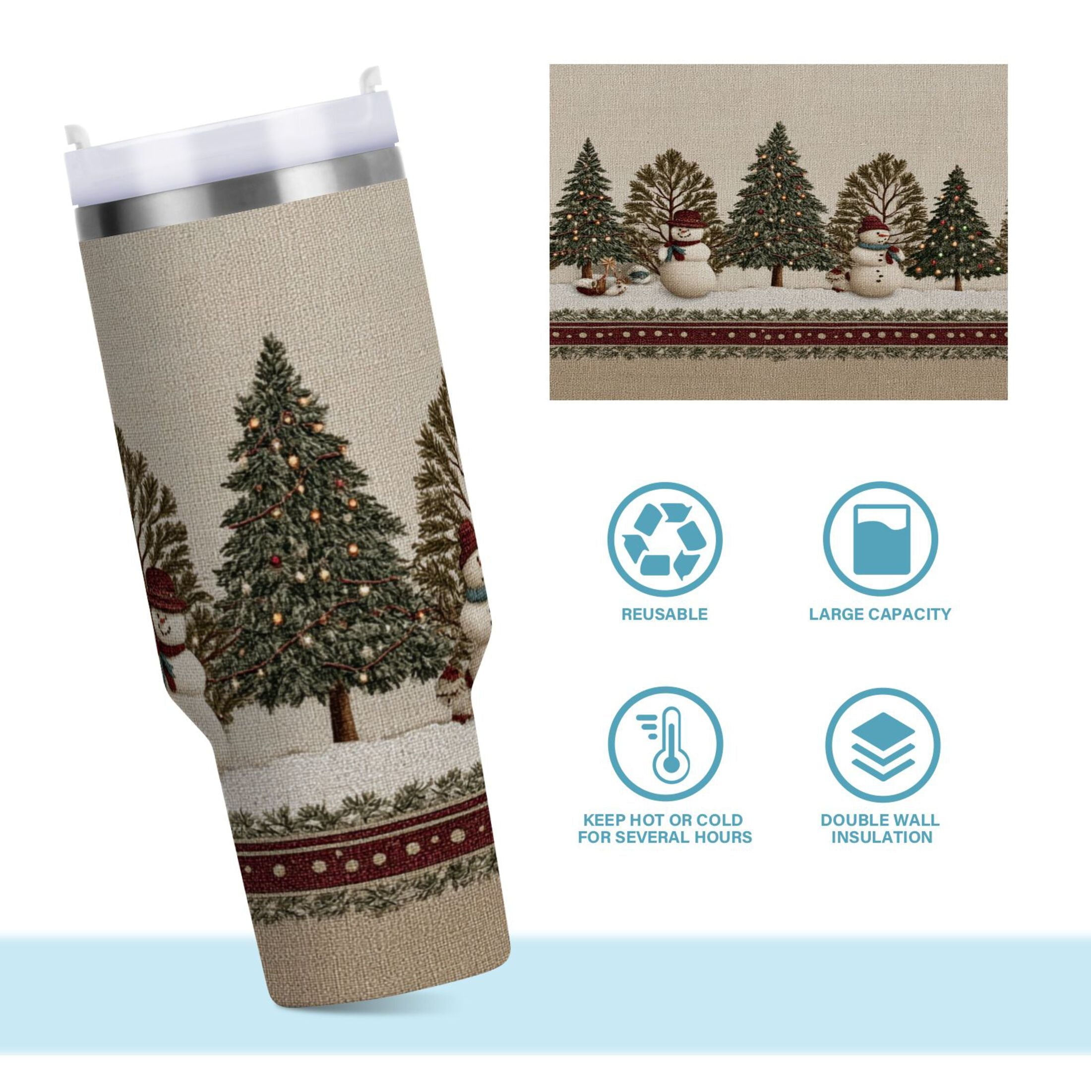 30 oz Insulated Stainless Steel Tumbler Double Wall Stainless Steel Tumbler with 2-Way Drinking Snowmen and Deer in The Forest Edition-8O0F