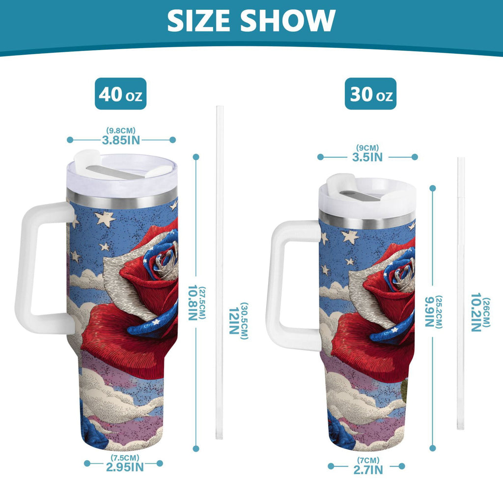 40 oz Insulated Stainless Steel Tumbler Double Wall Stainless Steel Tumbler with 2-Way Drinking Roses and Clouds Edition-CJCY