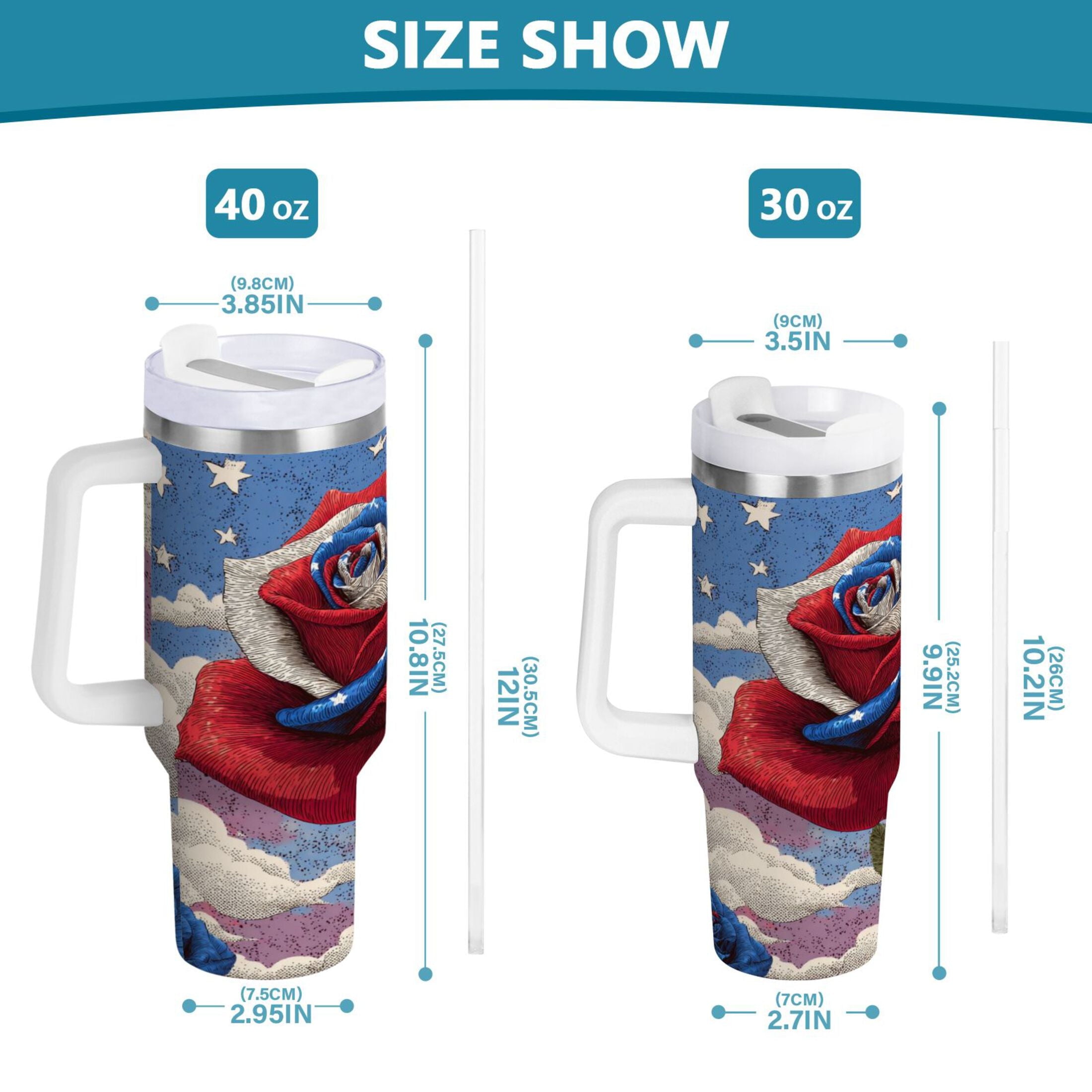40 oz Insulated Stainless Steel Tumbler Double Wall Stainless Steel Tumbler with 2-Way Drinking Roses and Clouds Edition-CJCY