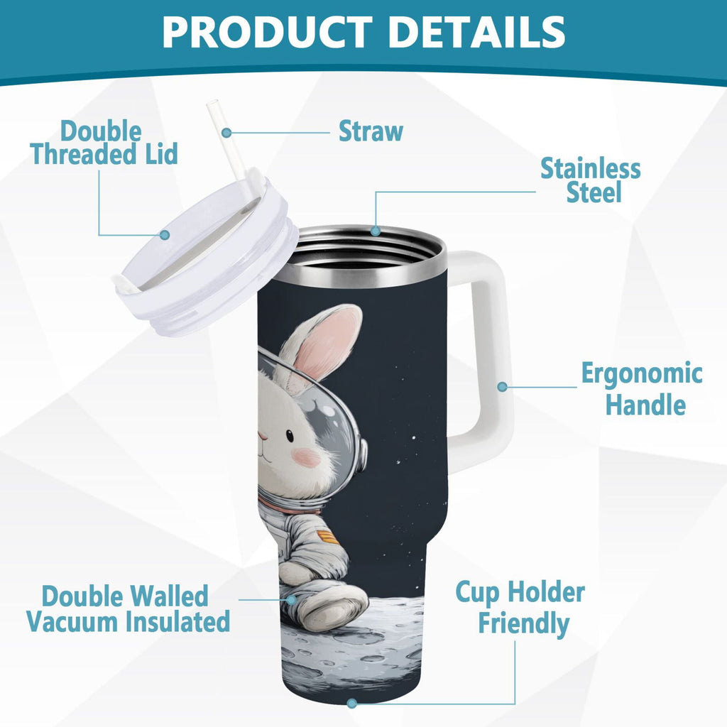 40 oz Insulated Stainless Steel Tumbler Double Wall Stainless Steel Tumbler with 2-Way Drinking Rabbit in A Space Edition-2DXJ