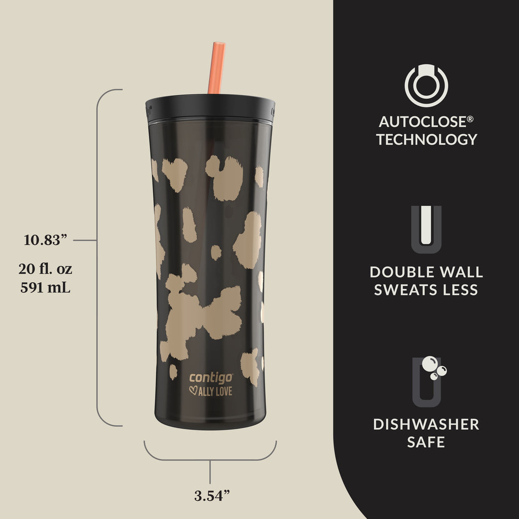 Contigo 20oz Shake &amp; Go Tumbler, Plastic with Straw, Licorice Cowhide Couture Edition-8JSE