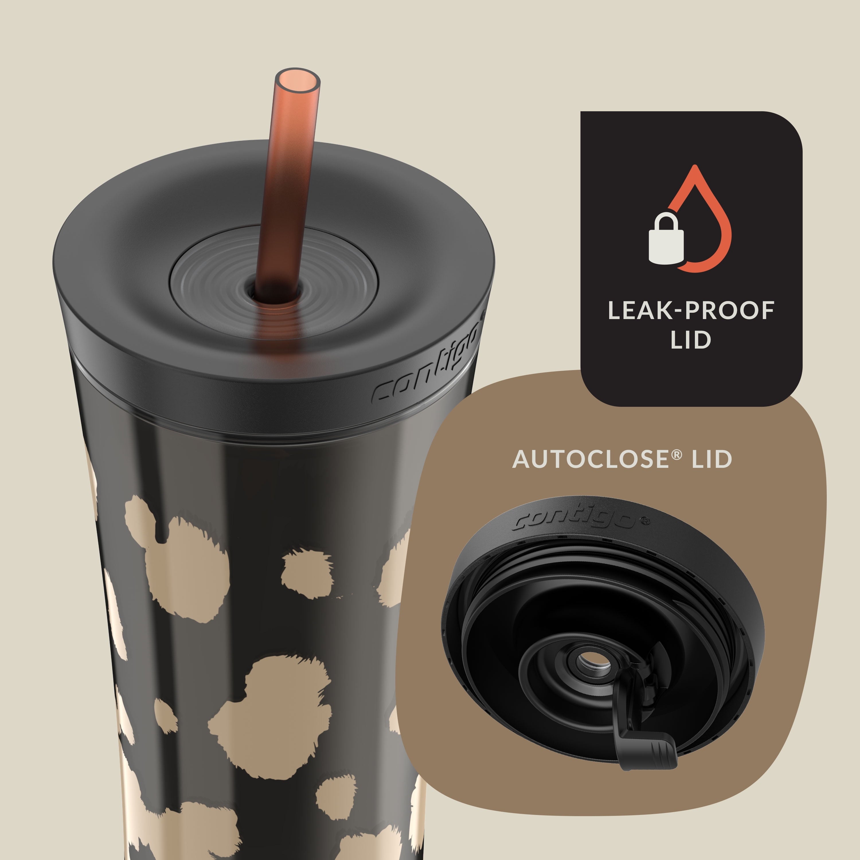 Contigo 20oz Shake &amp; Go Tumbler, Plastic with Straw, Licorice Cowhide Couture Edition-8JSE