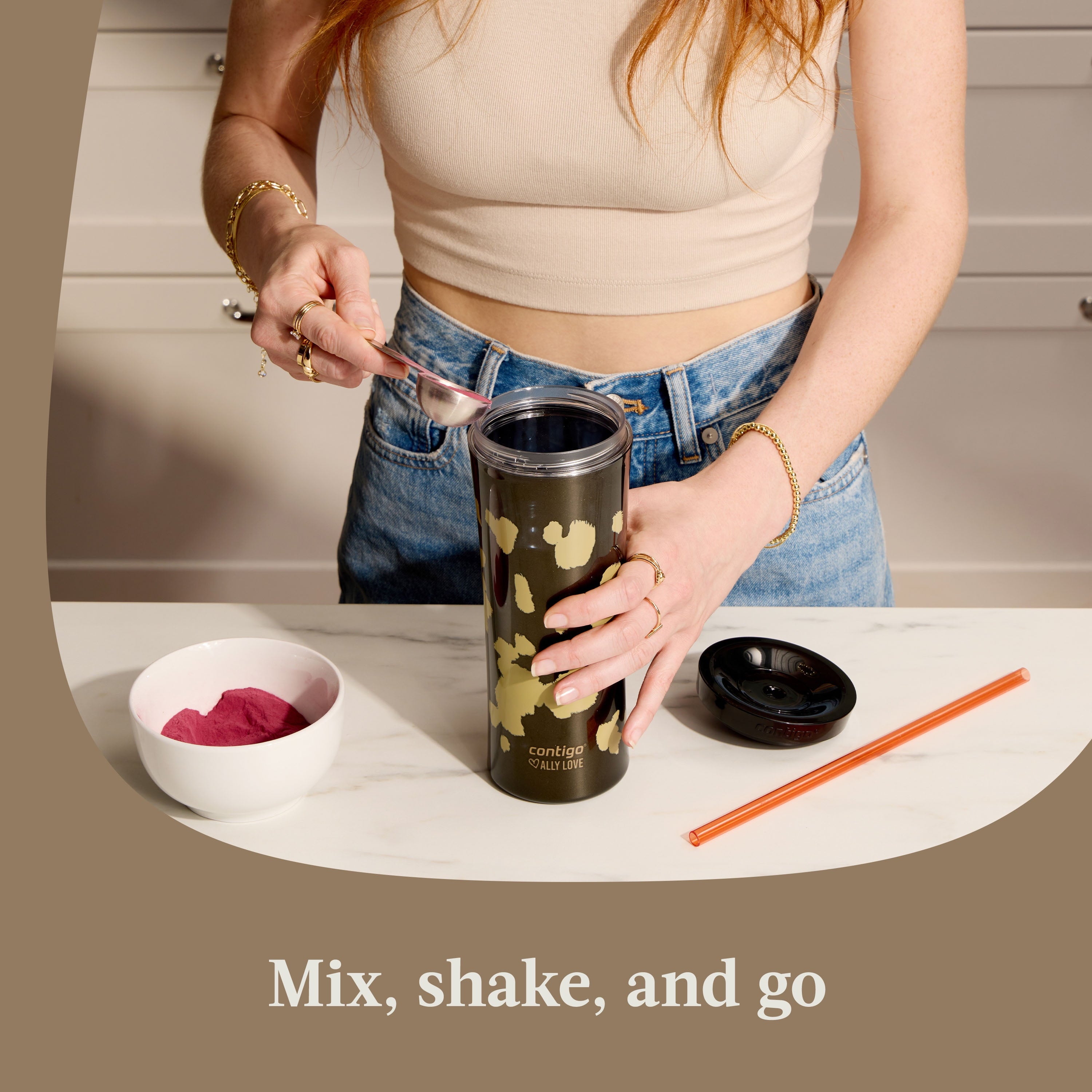 Contigo 20oz Shake &amp; Go Tumbler, Plastic with Straw, Licorice Cowhide Couture Edition-8JSE